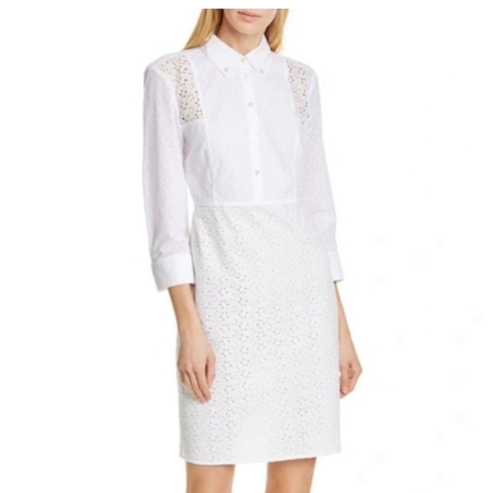 Tory Burch White Eyelet Shirt Dress Size 4 - Picture 5 of 10
